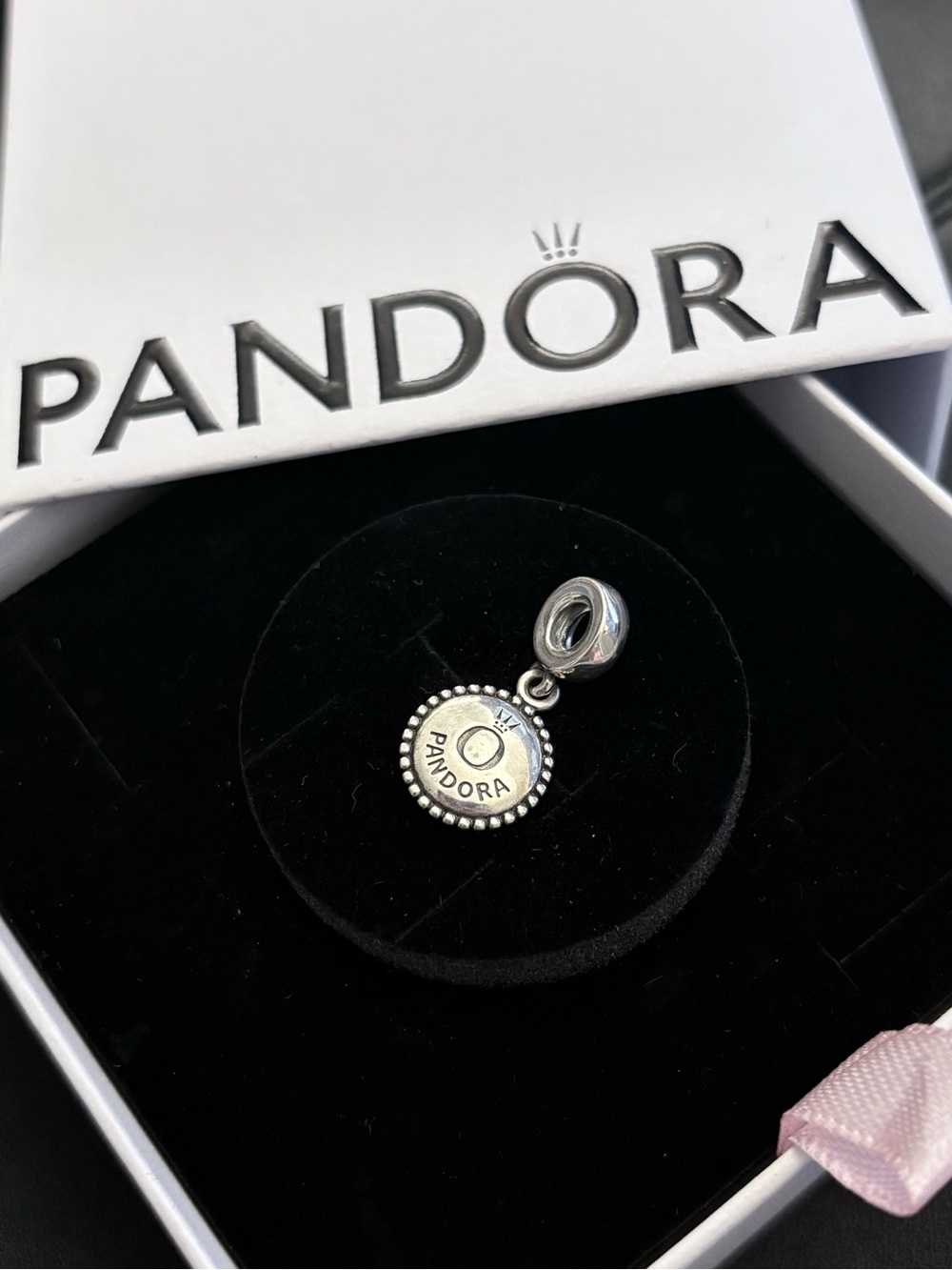Pandora Silver Round Logo Dangle Charm